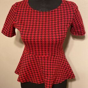 Forever 21 Red and Black Houndstooth Peplum Blouse
